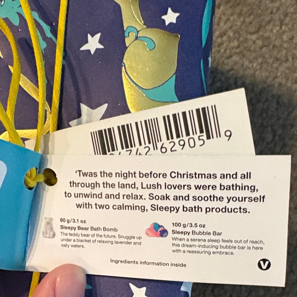 Lush Sleepy Bear Bomb and Bubble Bar Blue and Gold Gift Wrap with Yellow Ribbon - Picture 5 of 7